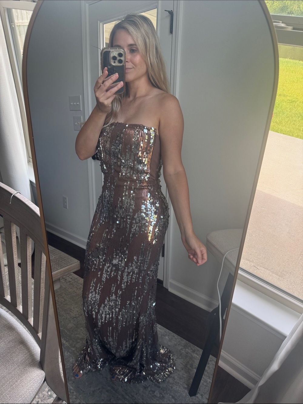 Strapless Sequin Evening Gown in Brown Silver - Picture 5 of 9